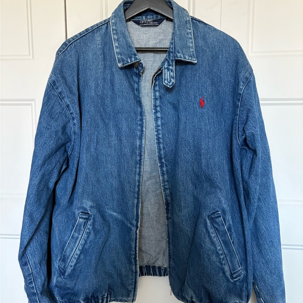 Polo by Ralph Lauren Vintage Blue Denim Harrington Jacket with Red Pony